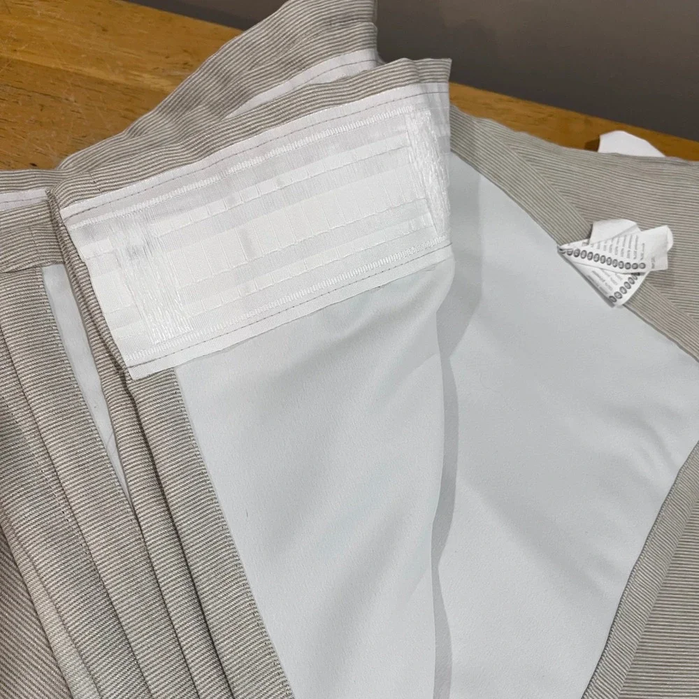 IKEA Vilborg Blackout Curtains Pair Beige White‎ Striped 57x98 Modern Minimalist